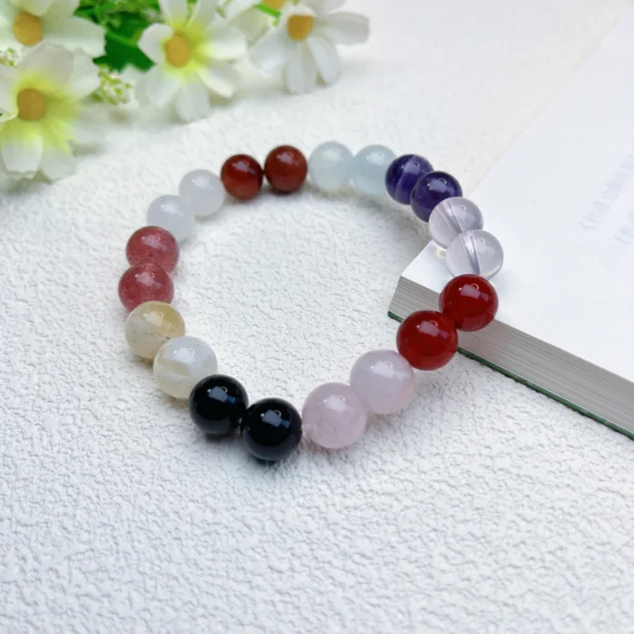 alt="black red carnelian pink crystal bracelet"