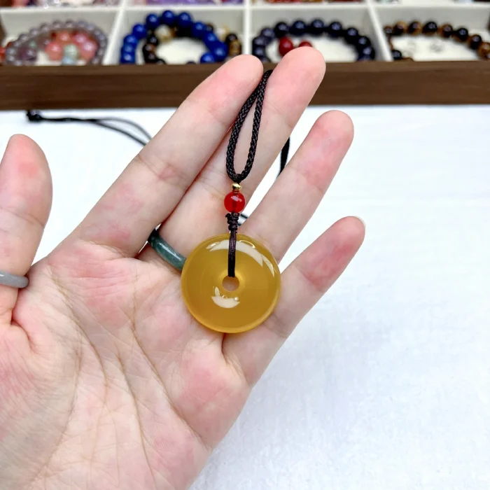 alt="yellow chalcedony necklace 30mm picture"