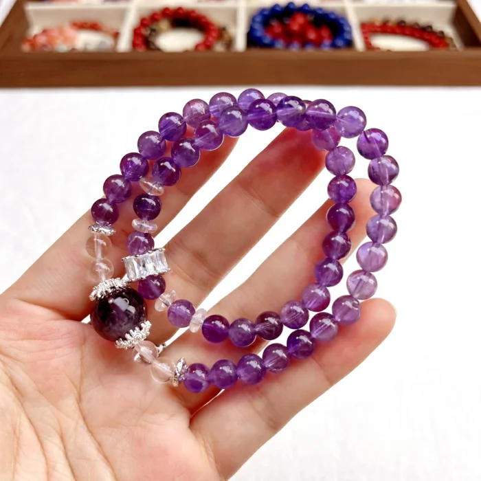 alt="double circle amethyst crystal bracelet photo"