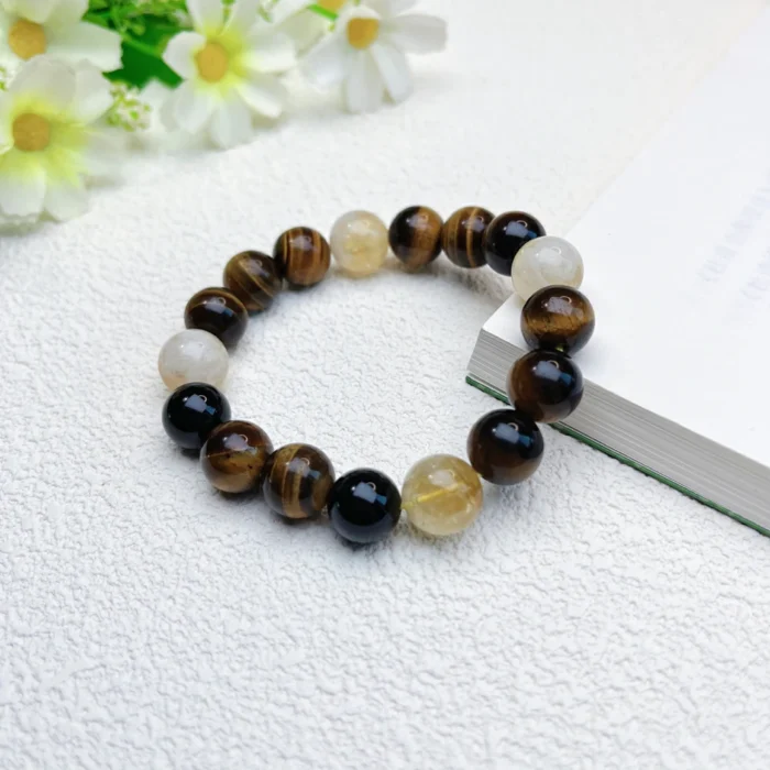 alt="tiger eye stone yellow crystal money bracelet"
